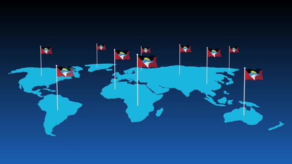 Antigua And Barbuda Flag Fly Animated On Planet Earth Map