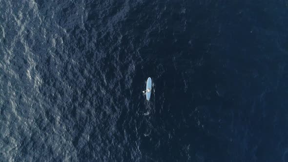 Aerial Shot of a Man on a Standup Paddle Board