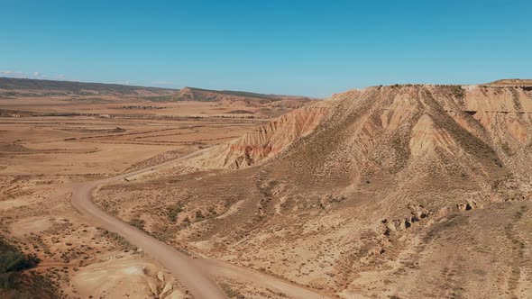 Drone shot of the Bardenas Reales National Park in Spain