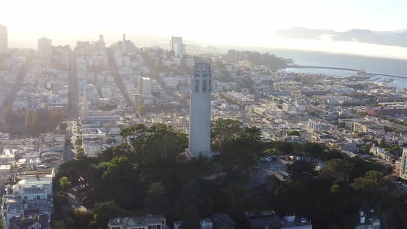 Aerial: Beautiful cityscape and Coit tower view part 05, drone view