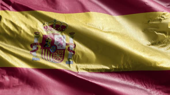 Spain flag waving on the wind. Slow motion. 20 seconds loop.