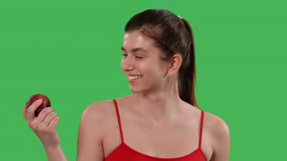 Green Screen Cheerful Lady with Fruit