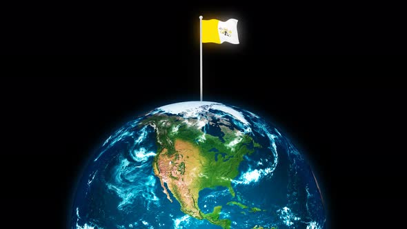 3d Rotated Planet Earth On Flying Vatican Flag Animation