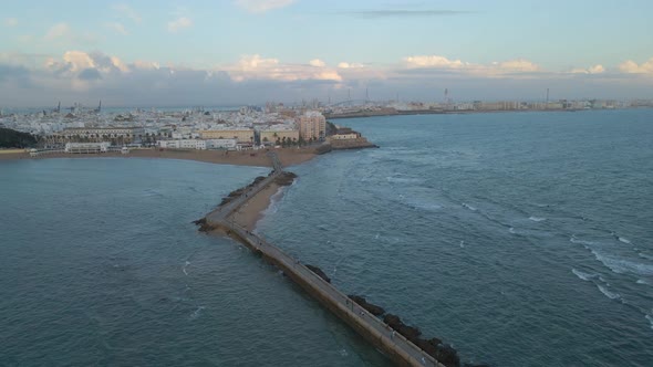 Beautiful View of the City and the Ocean on the Shores of Cadiz Spain