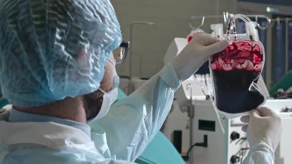 Doctor Checking Bags with Blood before Transfusion