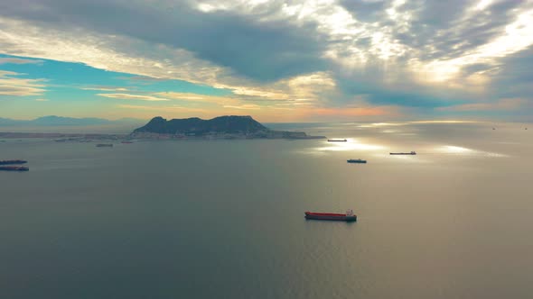 View on Cargo Port and Bay of Gibraltar Bay of Algeciras. Gibraltar, United Kingdom, Europe