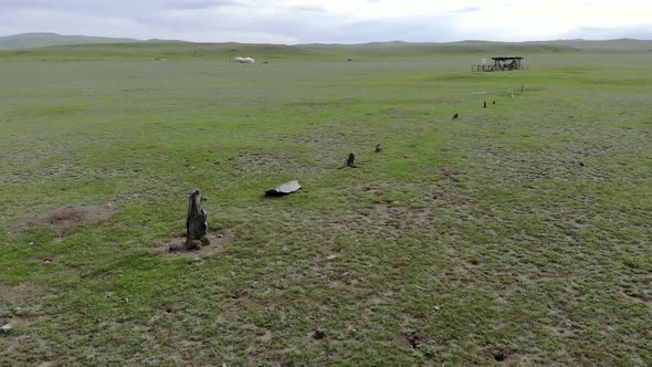 Statue Menhirs and Memorial Area in the Central Asian Steppes