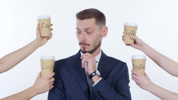Pensive Businessman Thinking about Coffee