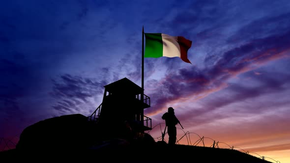 Italian Soldier On The Border At Night At The Border