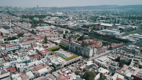 Aerial rotational view of downtown Queretaro in Mexico