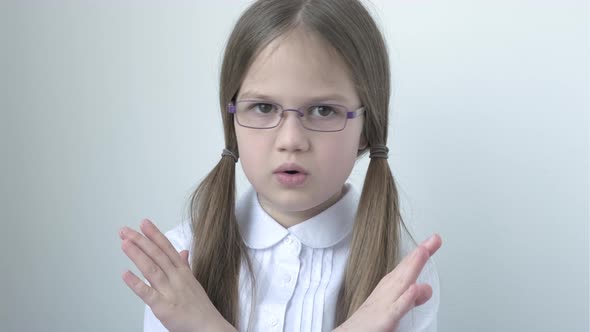 Child Girl in Uniform and Glasses Says No to War Protect Our Children