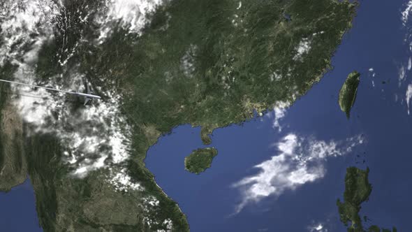 Route of a Plane Flying To Hong Kong on the Map alt