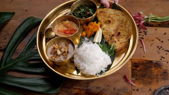 Assorted Indian Sri-lanka Food Set on Wooden Background. Dishes and Appetisers of Indeed Cuisine