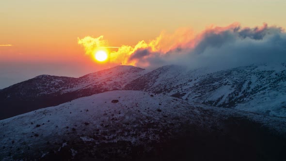 Colorful Sunrisein Winter Mountains