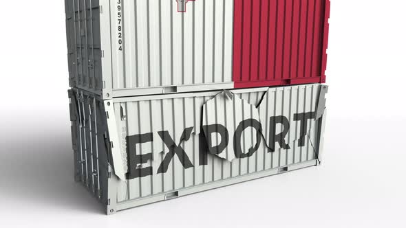 Container with Flag of Malta Breaks Container with EXPORT Text