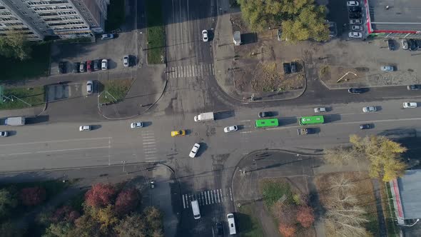 Top down aerial view city traffic at crossroad 05