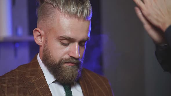 Modern Bearded Businessman in Barbershop Brutal Hair Style Concept