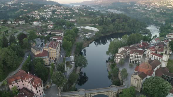 Amarante drone aerial view in Portugal at sunrise