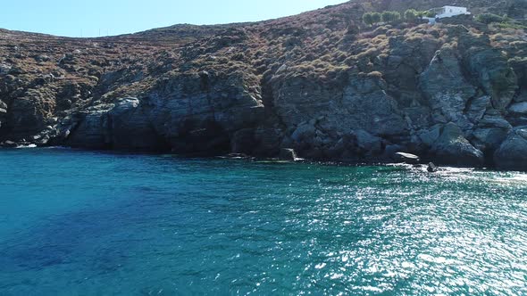 Kastro Sifnou beach on Sifnos island in the cyclades in Greece aerial view