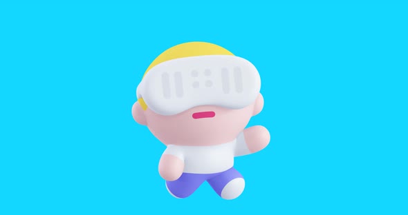 Funny Looped cartoon kawaii VR boy character. Cute emotions and move animation. 4k video