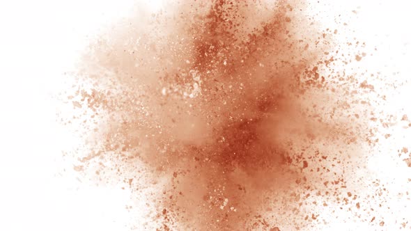 Super Slow Motion Shot of Brown Powder Explosion Isolated on White Background at 1000Fps