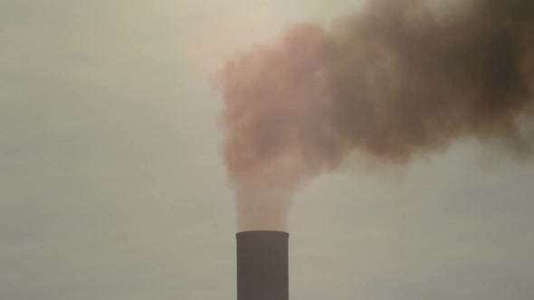 Industrial Chimney Tower Exhaling Pollution Smoke