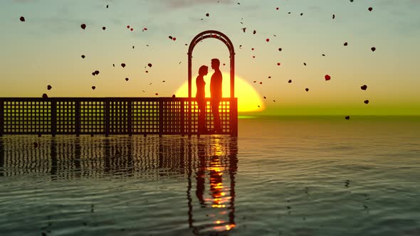 Sunset Landscape with Valentines Living in Love