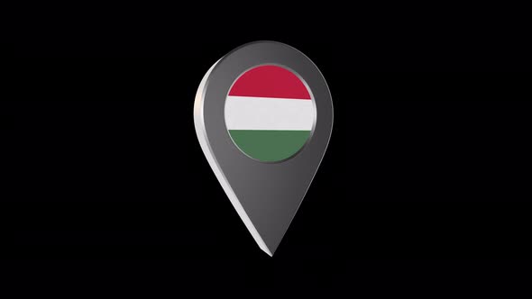 3d Animation Map Navigation Pointer With Hungary Flag With Alpha Channel 4K