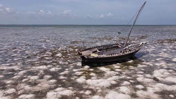 Aerial View of Low Tide in the Ocean Near the Coast of Zanzibar Tanzania Slow Motion