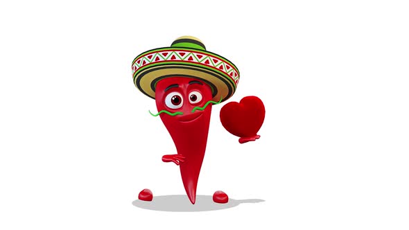 Chili Pepper Is Dancing With A Heart on White Background