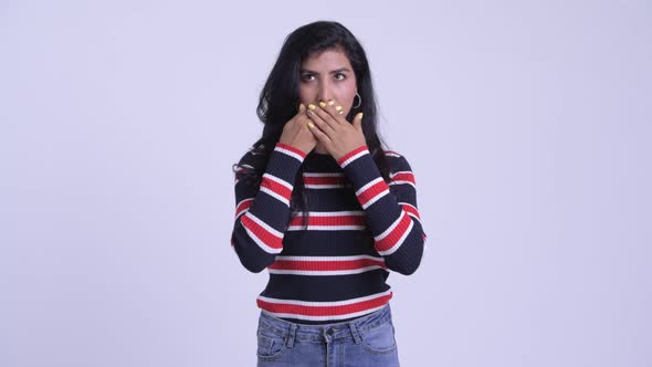 Young Beautiful Persian Woman Showing Speak No Evil Concept