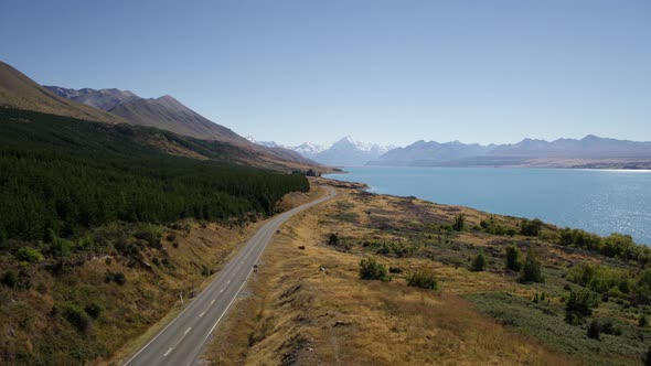 Aerial flight towards Mt.Cook New Zealand