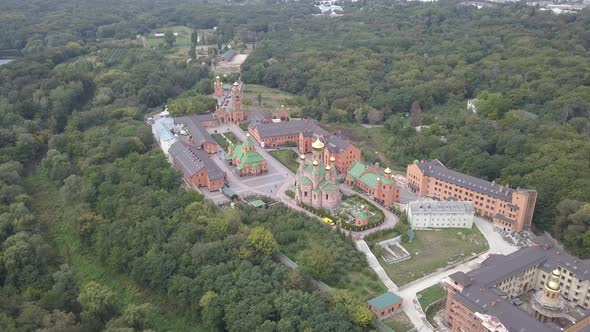 Aerial To Orthodox Monastery Goloseevo in Kyiv, Ukraine