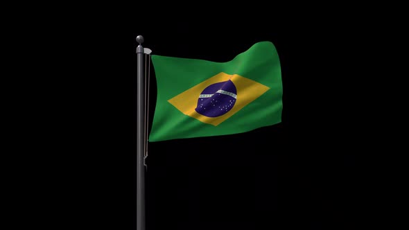 Brazil Flag On Flagpole With Alpha Channel