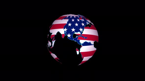 American Flag 3d Planet Animated Black Background