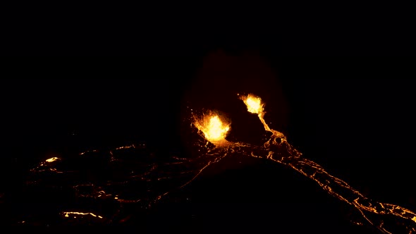 Aerial Night Volcano Lava Holuhraun Seismic Activity Land Fissures Iceland