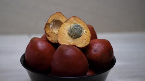 4K close up of chonta fruit on bowl growing of Bactris gasipae Palm in South America