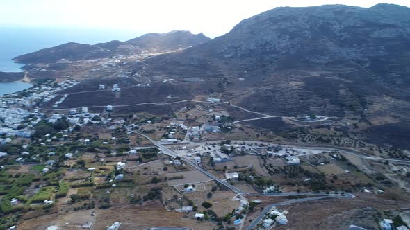 Village of Chora on the island of Serifos in the Cyclades in Greece from the sky