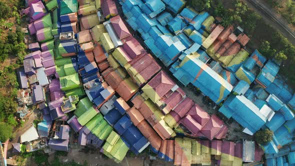 Drone Over Multicolored Buildings Of Kampung Warna Warni Jodipan