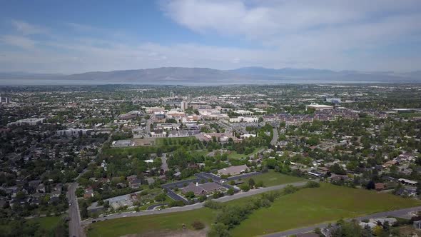 Aerial view of Utah Valley towards Utah Lake