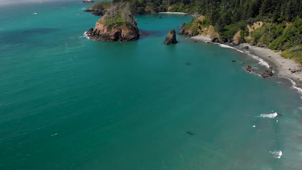 Humboldt County Aerial 4K Trinidad Ocean Cove in Summertime Redwood Forest