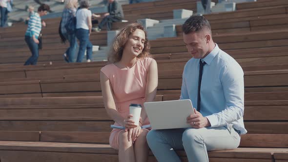 Smiling people with laptop