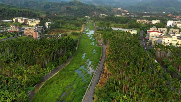 Aerial shot of a small town in central Taiwan