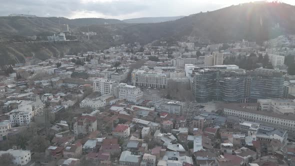 Aerial view of Liberty square in the center of Tbilisi, Georgia 2021