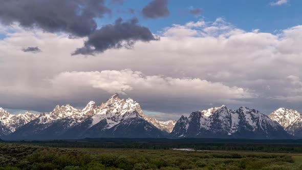 Grand Teton mountains as clouds move in time lapse