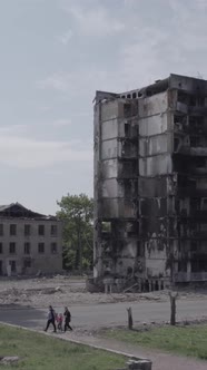 Vertical Video of a Destroyed House During the War in Ukraine