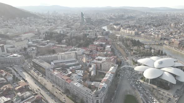 Aerial view of Baratashvili Street and Public Registry. Cityscape of Tbilisi, Georgia 2021