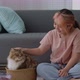 Asian lovely girl is giving the furry cat a massage with love. - VideoHive Item for Sale