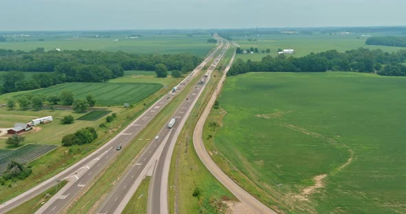 Panorama Aerial View of Highway Road Junction From the Height Drone