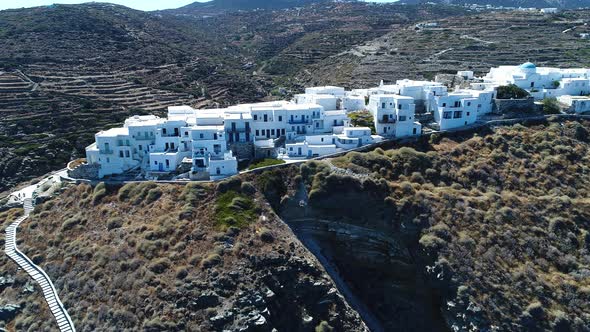 Kastro Sifnou beach on Sifnos island in the cyclades in Greece aerial view